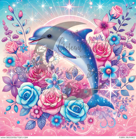 Floral Dolphins 2 Printed Vinyl Sheet/Wrap