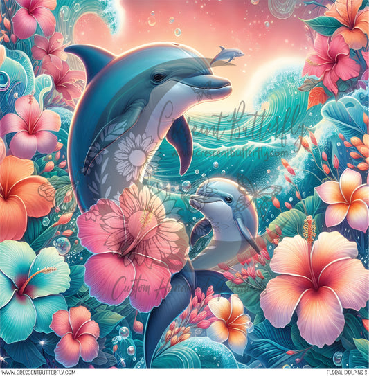 Floral Dolphins 3 Printed Vinyl Sheet/Wrap