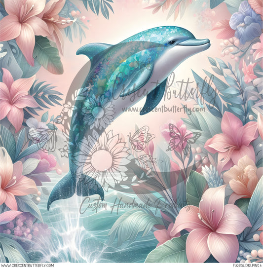 Floral Dolphins 4 Printed Vinyl Sheet/Wrap