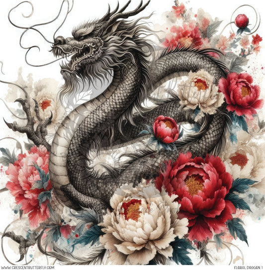 Floral Dragon 1 Printed Vinyl Sheet/Wrap