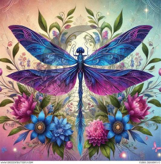 Floral Dragonfly 2 Printed Vinyl Sheet/Wrap