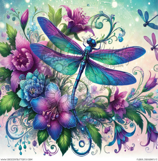 Floral Dragonfly 3 Printed Vinyl Sheet/Wrap