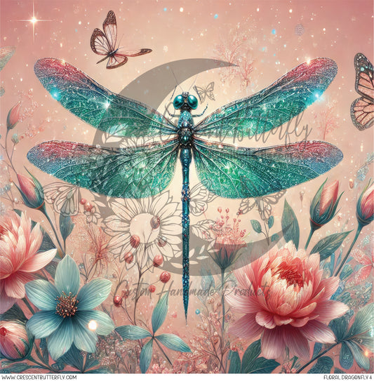 Floral Dragonfly 4 Printed Vinyl Sheet/Wrap