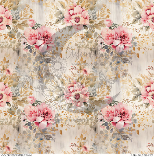 Floral Gold Damask 1 Printed Vinyl Sheet/Wrap