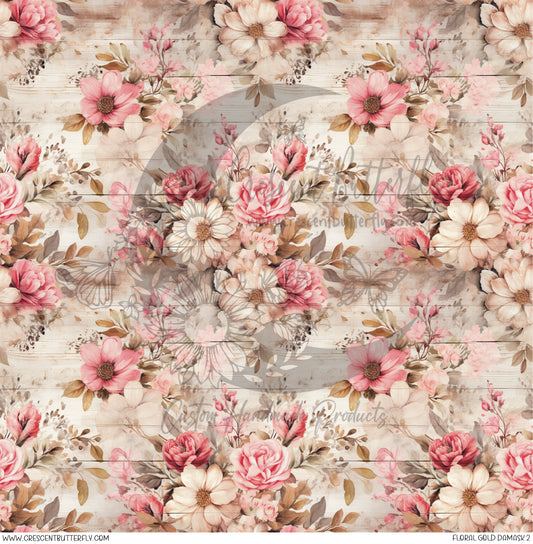 Floral Gold Damask 2 Printed Vinyl Sheet/Wrap