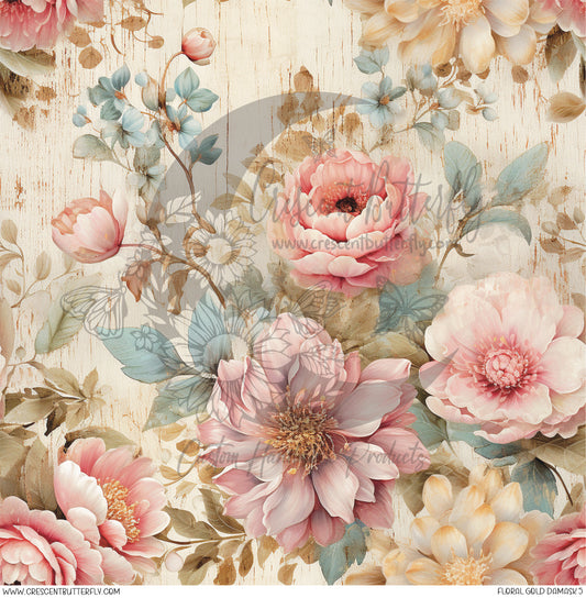Floral Gold Damask 5 Printed Vinyl Sheet/Wrap