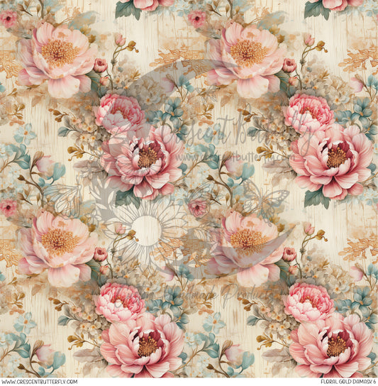 Floral Gold Damask 6 Printed Vinyl Sheet/Wrap