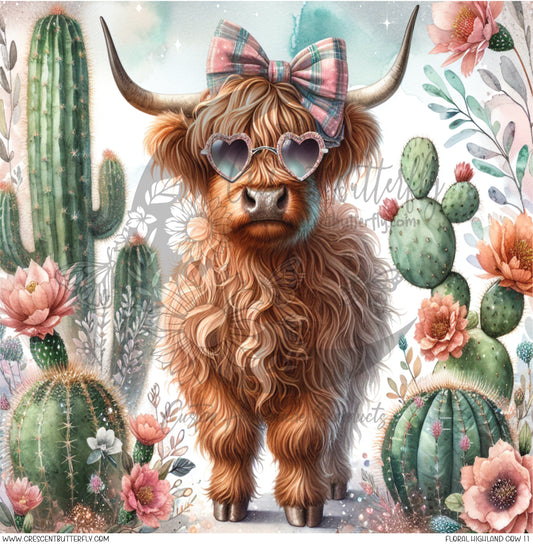 Floral Highland Cow 11 Printed Vinyl Sheet/Wrap