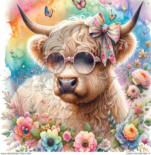 Floral Highland Cow 15 Printed Vinyl Sheet/Wrap