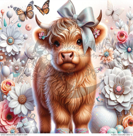 Floral Highland Cow 16 Printed Vinyl Sheet/Wrap