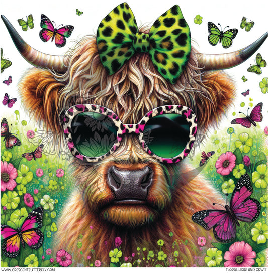Floral Highland Cow 2 Printed Vinyl Sheet/Wrap