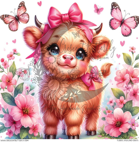 Floral Highland Cow 6 Printed Vinyl Sheet/Wrap