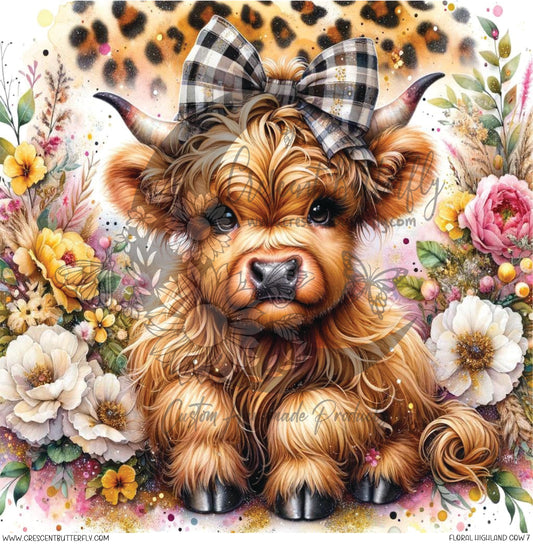 Floral Highland Cow 7 Printed Vinyl Sheet/Wrap