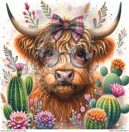 Floral Highland Cow 9 Printed Vinyl Sheet/Wrap