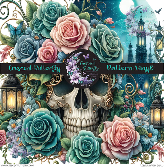 Floral Lantern Skull Printed Vinyl Sheet/Wrap