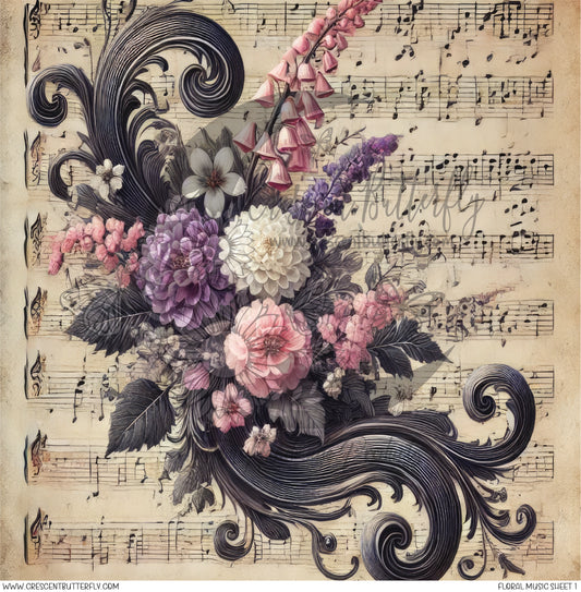 Floral Music Sheet 1 Printed Vinyl Sheet/Wrap