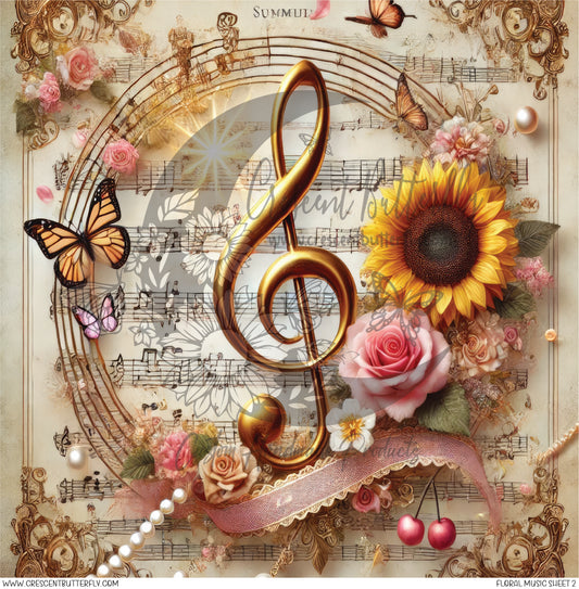 Floral Music Sheet 2 Printed Vinyl Sheet/Wrap