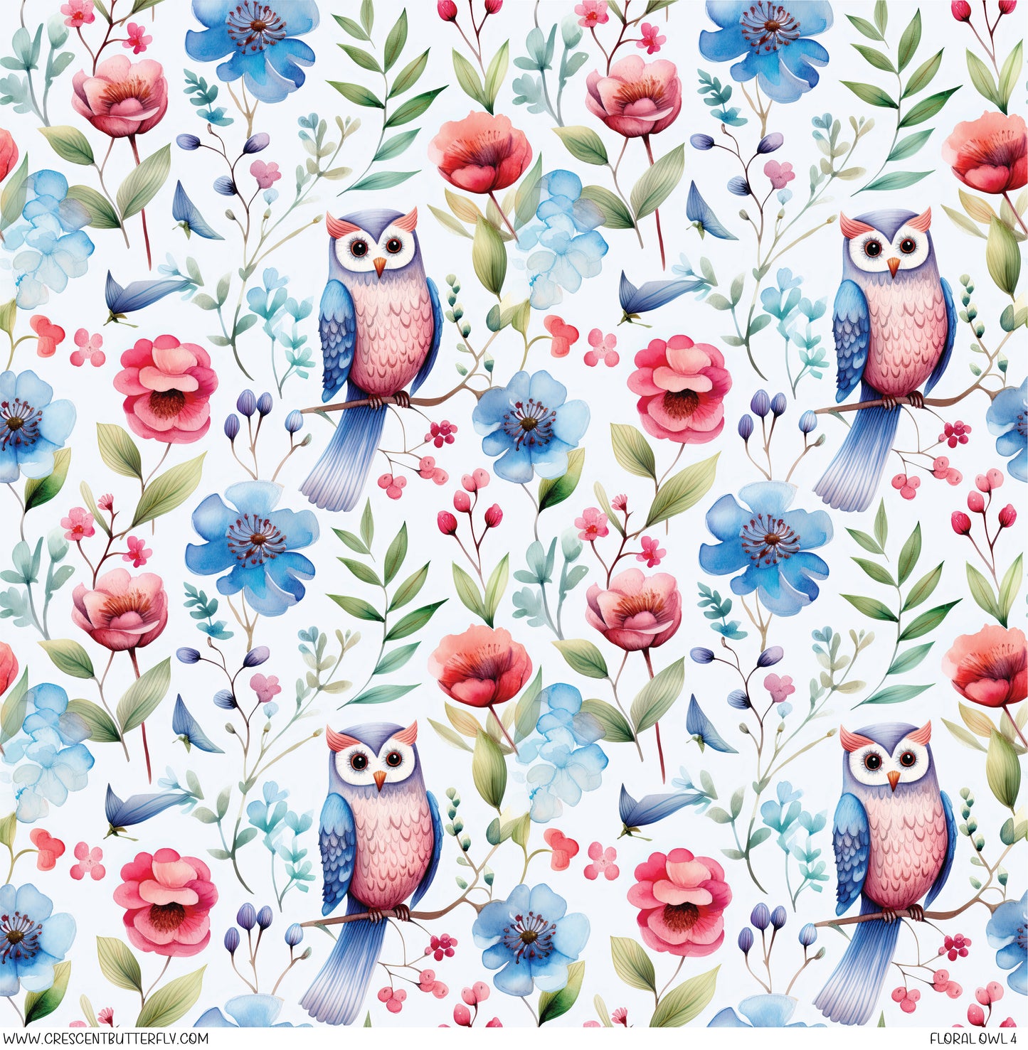 Floral Owl 4 Printed Vinyl Sheet/Wrap