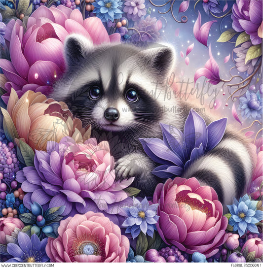 Floral Raccoon 1 Printed Vinyl Sheet/Wrap
