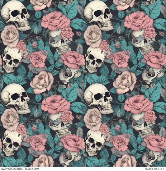 Floral Skulls 1 Vinyl Sheet/Wrap