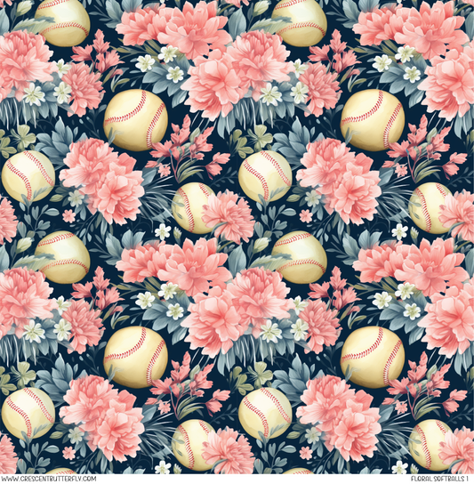 Floral Softballs 1 Pattern Vinyl Sheet/Wrap