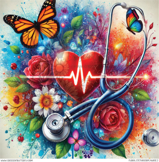 Floral Stethoscope Nurse 2 Printed Vinyl Sheet/Wrap