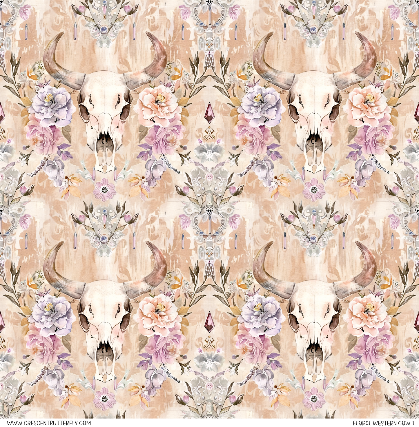 Floral Western Cow 1 Pattern Vinyl Sheet/Wrap