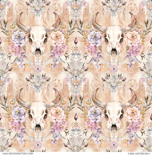 Floral Western Cow 1 Pattern Vinyl Sheet/Wrap