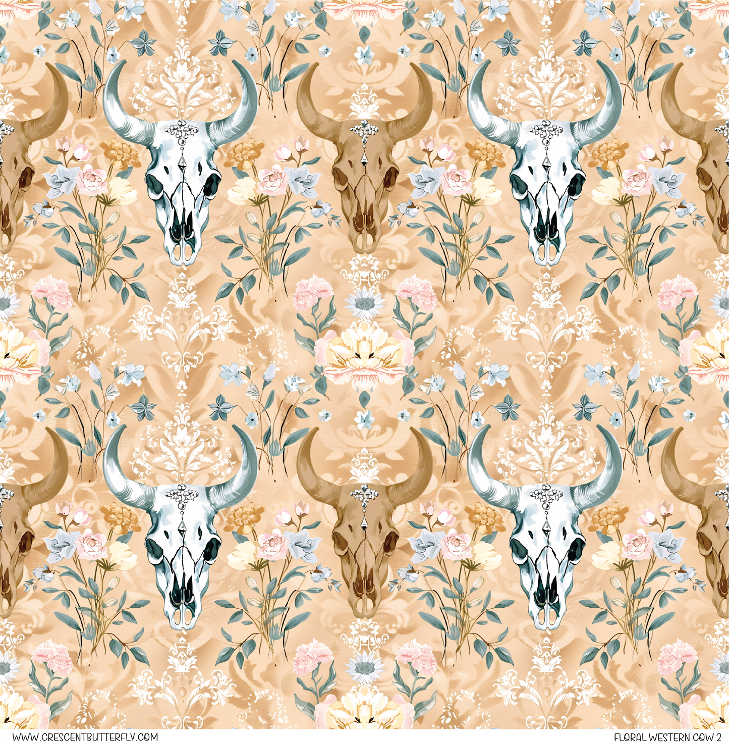 Floral Western Cow 2 Pattern Vinyl Sheet/Wrap