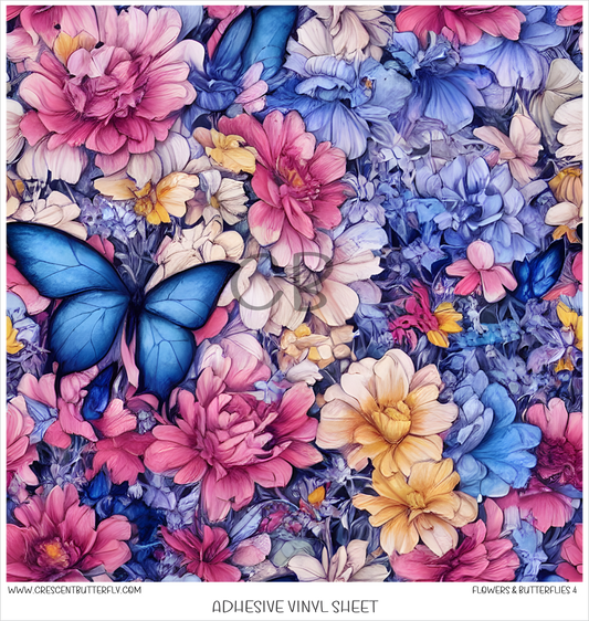 Flowers and Butterflies 4 Printed Vinyl Sheet