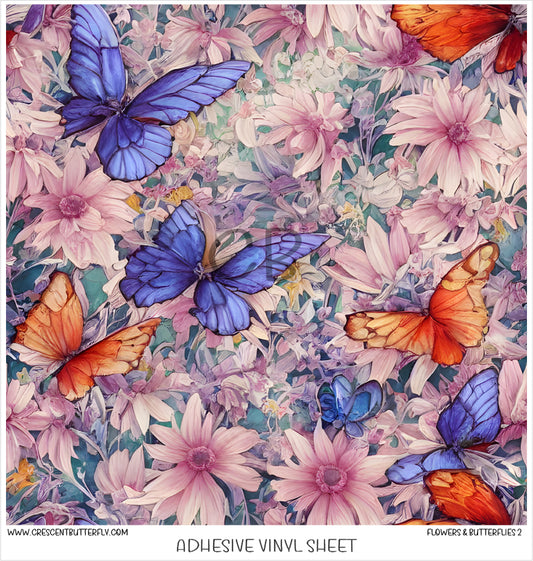 Flowers Butterflies 2 Printed Vinyl Sheet/Wrap