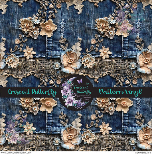 Denim Burlap 3 Printed Vinyl Sheet/Wrap