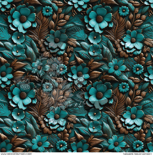 Turquoise Tooled Leather 3 Printed Vinyl Sheet/Wrap