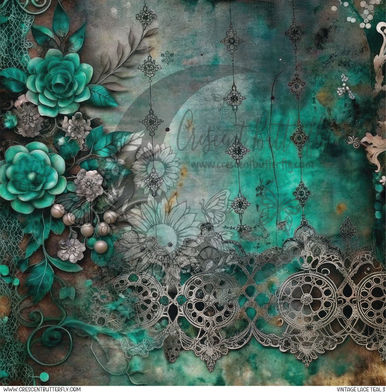 Vintage Lace Teal 3 Printed Vinyl Sheet/Wrap