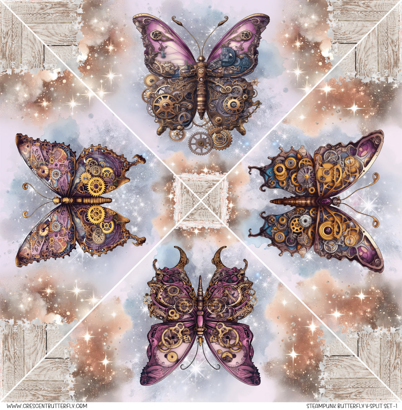 Steampunk Butterfly V-Split Set-1 Printed Vinyl Sheet/Wrap