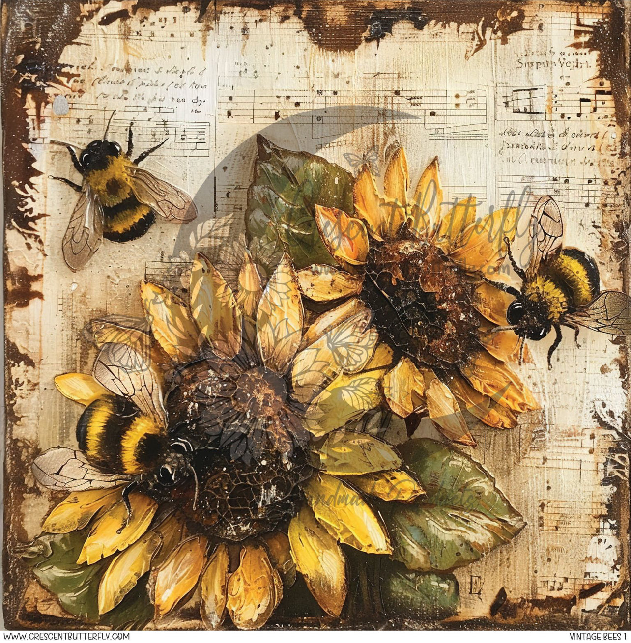 Vintage Bees 1 Printed Vinyl Sheet/Wrap