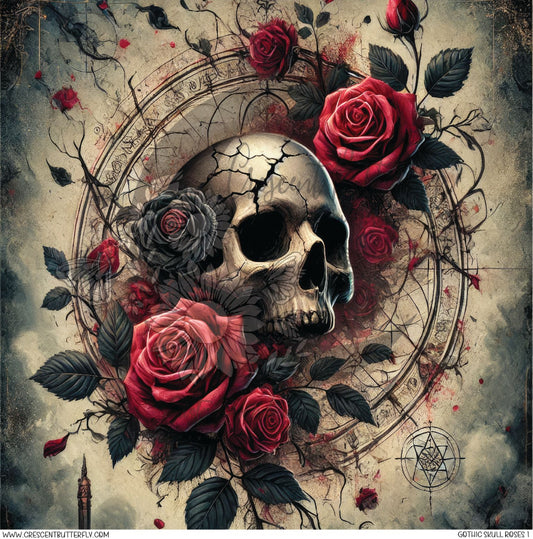 Gothic Skull Roses 1 Printed Vinyl Sheet/Wrap