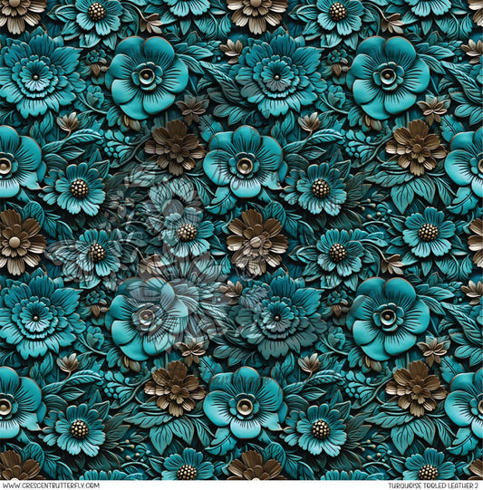 Turquoise Tooled Leather 2 Printed Vinyl Sheet/Wrap