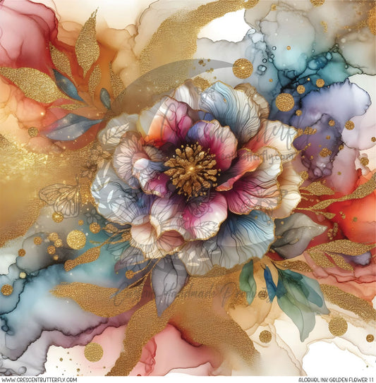 Alcohol Ink Golden Flower 11 Printed Vinyl Sheet/Wrap