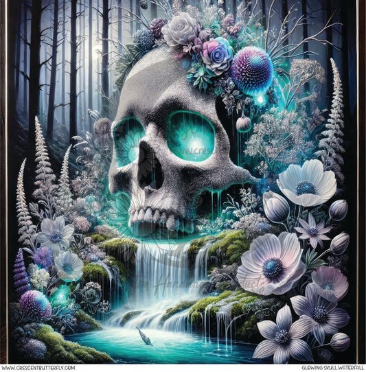 Glowing Skull Waterfall Printed Vinyl Sheet/Wrap