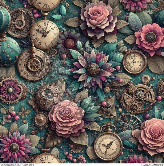 Floral Steampunk 6 Printed Vinyl Sheet/Wrap