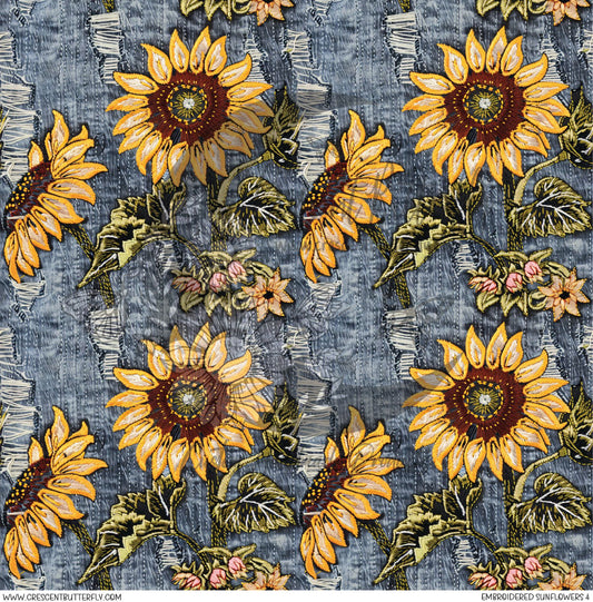 Embroidered Sunflowers 4 Printed Vinyl Sheet/Wrap