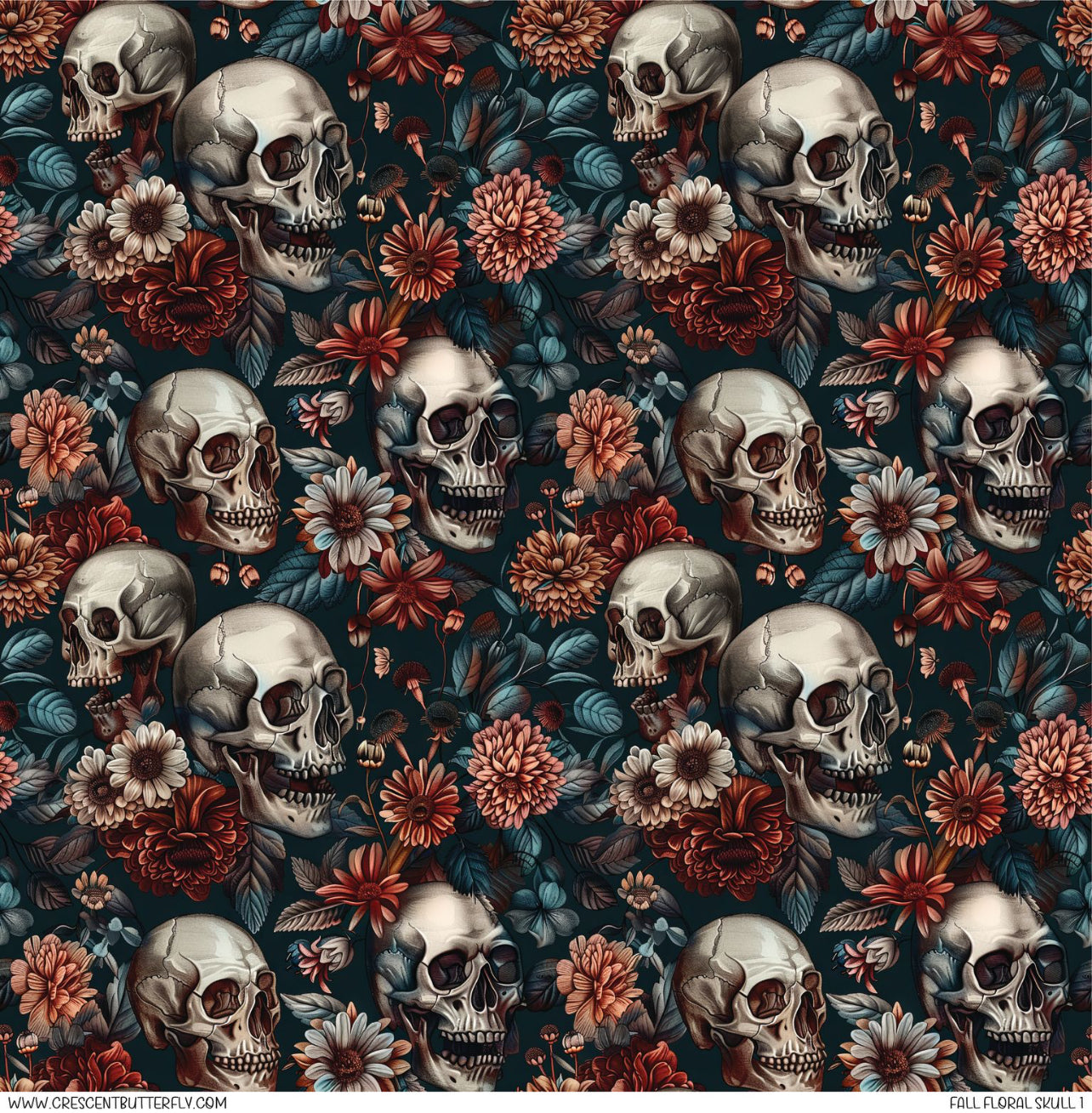 Fall Floral Skull 1 Printed Vinyl Sheet-Tumbler Wrap