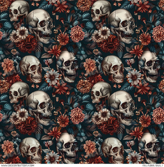 Fall Floral Skull 1 Printed Vinyl Sheet-Tumbler Wrap