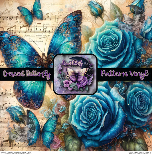 Blue Rose Butterfly 1 Printed Vinyl Sheet/Wrap