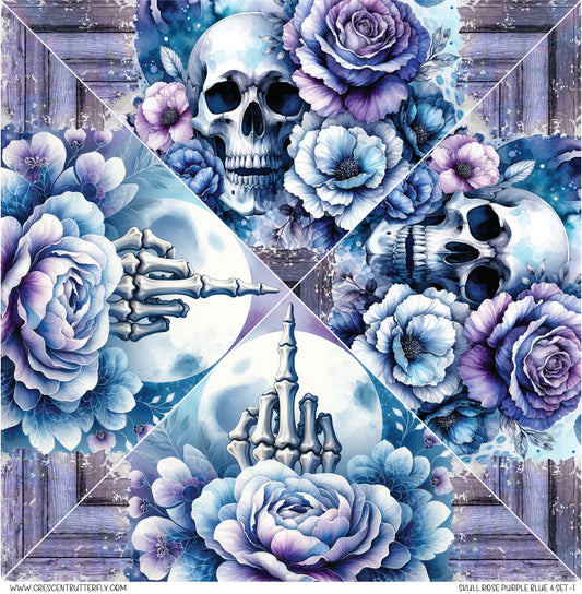 Skull Rose Purple Blue Double V 2 Set-1 Printed Vinyl Sheet/Wrap