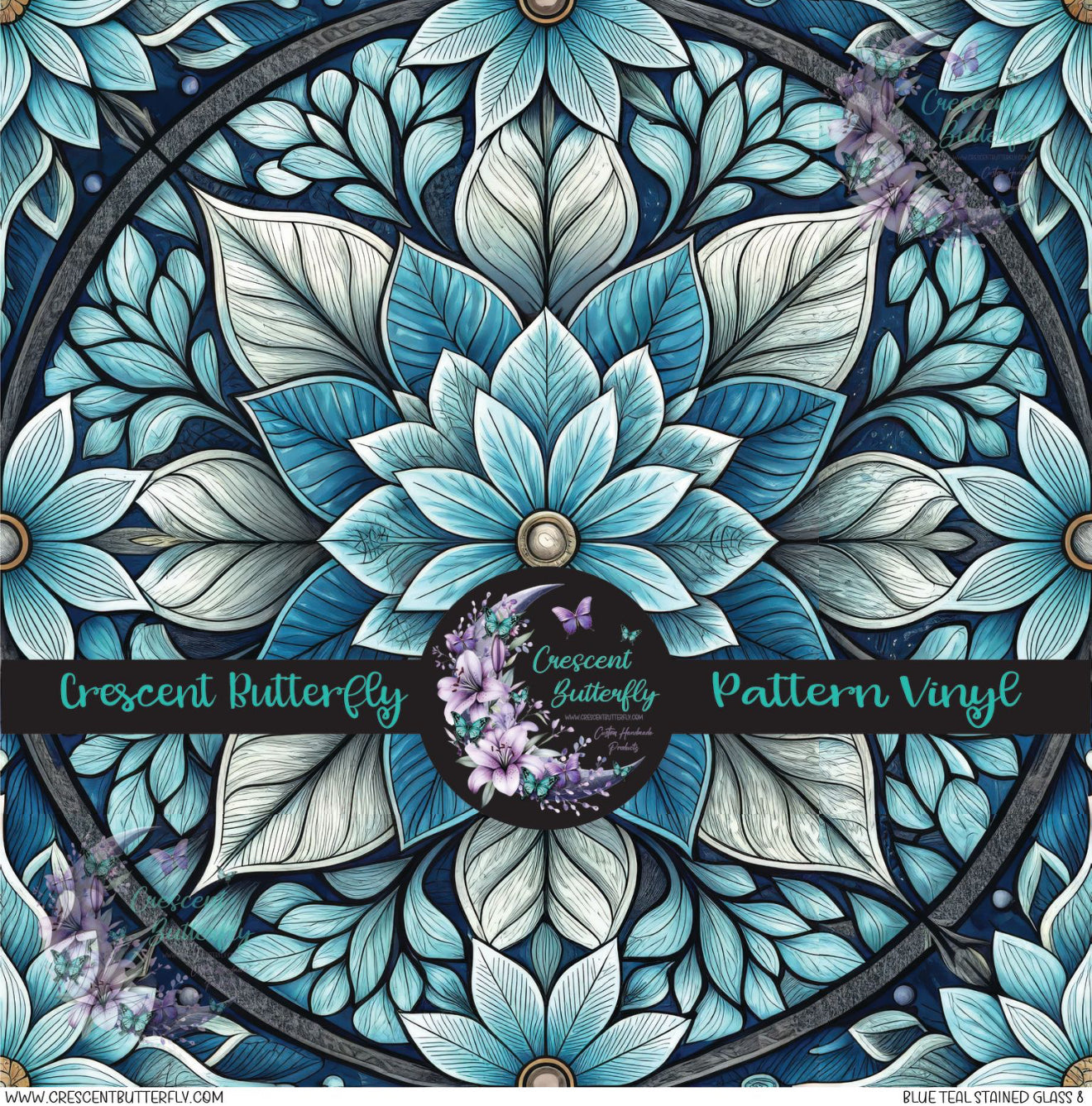 Blue Teal Stained Glass 8 Printed Vinyl Sheet/Wrap