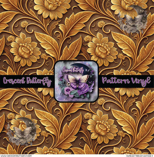 Swirled Tooled Leather 3 Printed Vinyl Sheet/Wrap