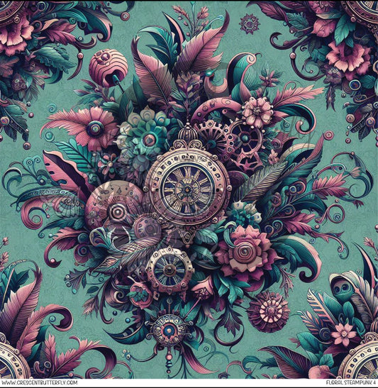 Floral Steampunk 4 Printed Vinyl Sheet/Wrap
