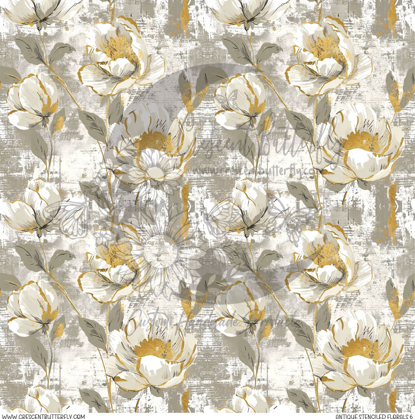 Antique Stenciled Florals 6 Printed Vinyl Sheet/Wrap